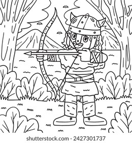 Viking with a Bow and Arrow Coloring Page for Kids