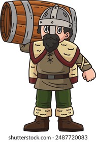 Viking Carrying a Barrel Cartoon Colored Clipart 