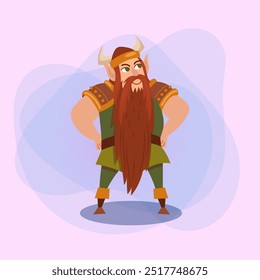 Viking cartoon character with beard vector illustration. Warrior personage, game hero, fairytale creature. Fantasy, fairytale concept. Ideas for computer games design