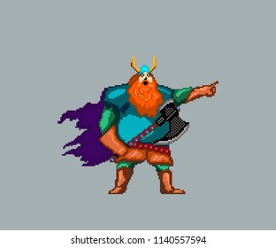 Viking cartoon character.Pixel art. Vector Illustration isolated on background.