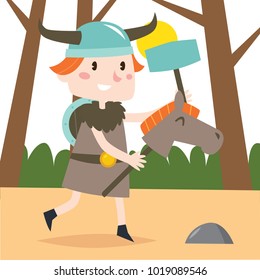 Viking cartoon kid character illustration