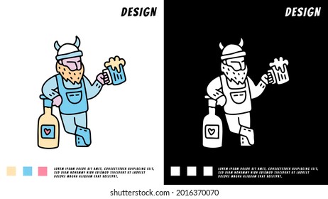 viking character with beers cartoon. illustration for t shirt, poster, logo, sticker, or apparel merchandise.