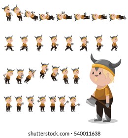 Viking character sprites for games. Animation cartoon Viking runs, falls, jumps, beats.