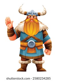 Viking character waving hand. Vector cartoon illustration