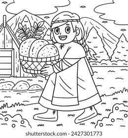 Viking Child with Basket of Bread Coloring Page 