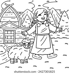 Viking Child with Sheep Coloring Page for Kids