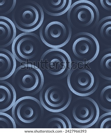 Viking Circles Seamless Pattern Trend Vector Dark Blue Abstract Background. Scandinavian Half Tone Art Illustration for Textile Print. Endless Graphic Repetitive Abstraction Wallpaper Dotwork Texture