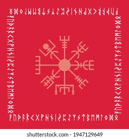 Viking compass banner. Vegvisir. Scandinavian runes. Ancient symbols ornament and banners for printing. Magic runic symbols