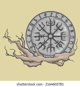 viking compass gray color with a tree without flowers
