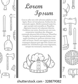 Viking concept with seamless background and cartoon hand drawn objects