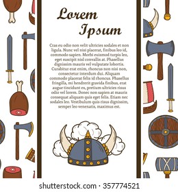 Viking concept with seamless background and cartoon hand drawn objects