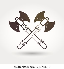 Viking crossed battle axes. The emblem of the Vikings. Medieval arms. Game icons. Cartoon weapons 