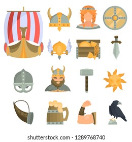 Viking culture color flat icons for web and mobile design