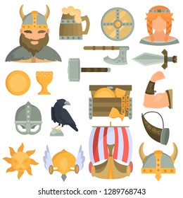 Viking culture color flat icons for web and mobile design