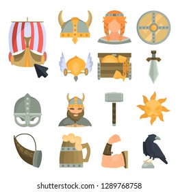 Viking culture color flat icons for web and mobile design