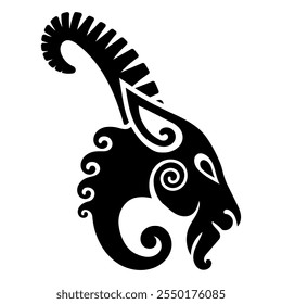 Viking Design. Ancient Scandinavian depiction of a head of a goat, isolated on white, vector illustration