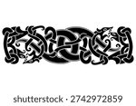 Viking design. Two winged dragons and Celtic pattern. Drawn in Old Norse Celtic style, isolated on white, vector illustration