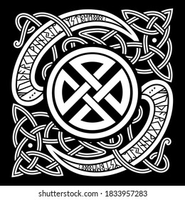 Viking, design. Vintage pattern and Norse runes. Illustration in the Scandinavian Celtic style, isolated on white, vector illustration
