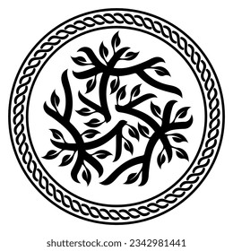 Viking Design. Weltbaum aus der skandinavischen Mythologie - Yggdrasil und keltisches Muster, Rahmen. Zeichnet im Stil der Alten Nordischen Keltischen, einzeln auf Weiß, Vektorgrafik