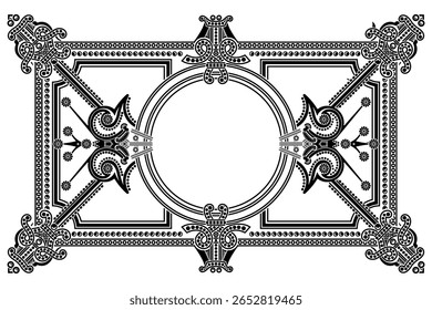 Projeto Viking. Árvore do Mundo da mitologia escandinava - padrão celta, quadro. Desenhado em estilo celta nórdico antigo, isolado em branco, ilustração vetorial