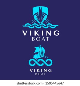 Viking dragon boat logo set. vector