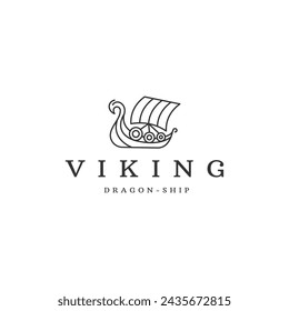 Viking dragon ship logo design template flat vector