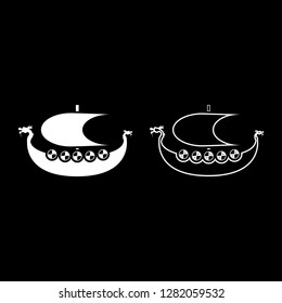 Viking drakkar Dracar sailboat Viking's ship Viking boat icon set white color