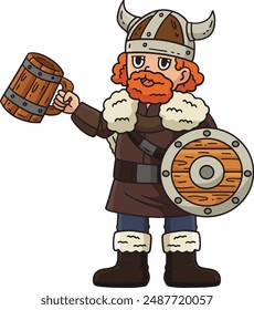 Viking Drinking Mead Cartoon Colored Clipart 