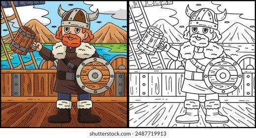 Viking Drinking Mead Coloring Page Illustration