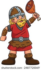 Viking Eating Meat Cartoon Colored Clipart 