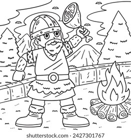 Viking Eating Meat Coloring Page for Kids