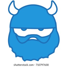 viking emoji with strong beard and mustache wearing a horned helm, simplistic facial expression vector illustration, simple hand drawn circle shaped emoticon, funny cartoon character, eps 10