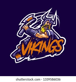 Viking for esport and sport mascot logo isolated on dark Blue Background