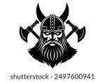 A Viking face in Scandinavian style, featuring a rugged, bearded warrior with intricate Norse details and traditional armor.