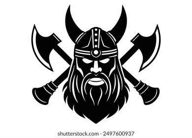 A Viking face in Scandinavian style, featuring a rugged, bearded warrior with intricate Norse details and traditional armor.