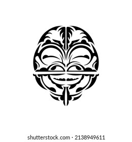 Viking faces in ornamental style. Hawaiian tribal patterns. Suitable for tattoos. Isolated. Vector illustration.