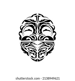 Viking faces in ornamental style. Hawaiian tribal patterns. Suitable for prints. Isolated on white background. Vector illustration.