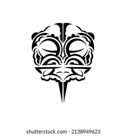 Viking faces in ornamental style. Hawaiian tribal patterns. Suitable for prints. Isolated. Black ornament, vector.