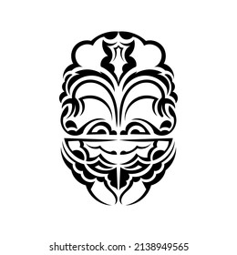 Viking faces in ornamental style. Maori tribal patterns. Suitable for tattoos. Isolated on white background. Black ornament, vector.