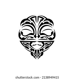 Viking faces in ornamental style. Polynesian tribal patterns. Suitable for tattoos. Isolated on white background. Vector illustration.