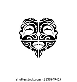 Viking faces in ornamental style. Polynesian tribal patterns. Suitable for prints. Isolated. Black ornament, vector illustration.