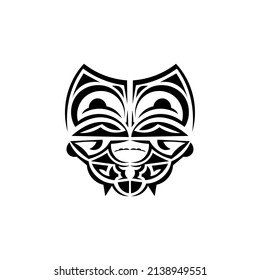 Viking faces in ornamental style. Polynesian tribal patterns. Suitable for prints. Isolated on white background. Black ornament, vector.