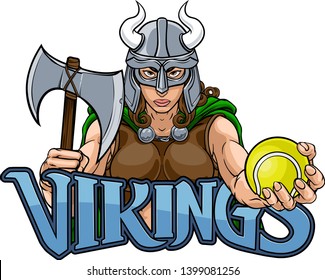 A Viking female warrior woman gladiator tennis sports mascot