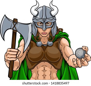 A Viking female warrior woman gladiator golf sports mascot