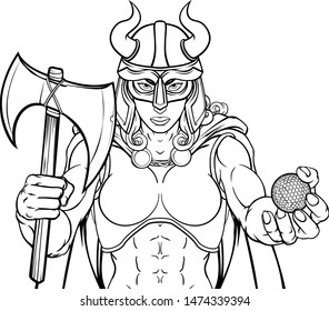 A Viking female warrior woman gladiator golf sports mascot