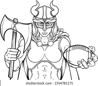 A Viking female warrior woman gladiator American football sports mascot