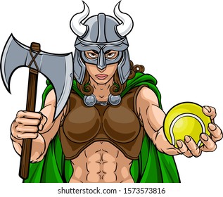 A Viking female warrior woman gladiator tennis sports mascot