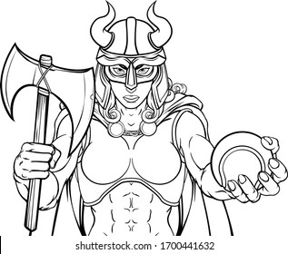 A Viking female warrior woman gladiator tennis sports mascot