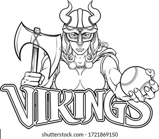 A Viking female warrior woman gladiator baseball sports mascot