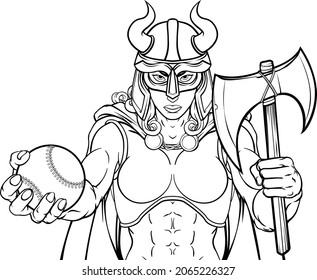 A Viking female warrior woman gladiator baseball sports mascot